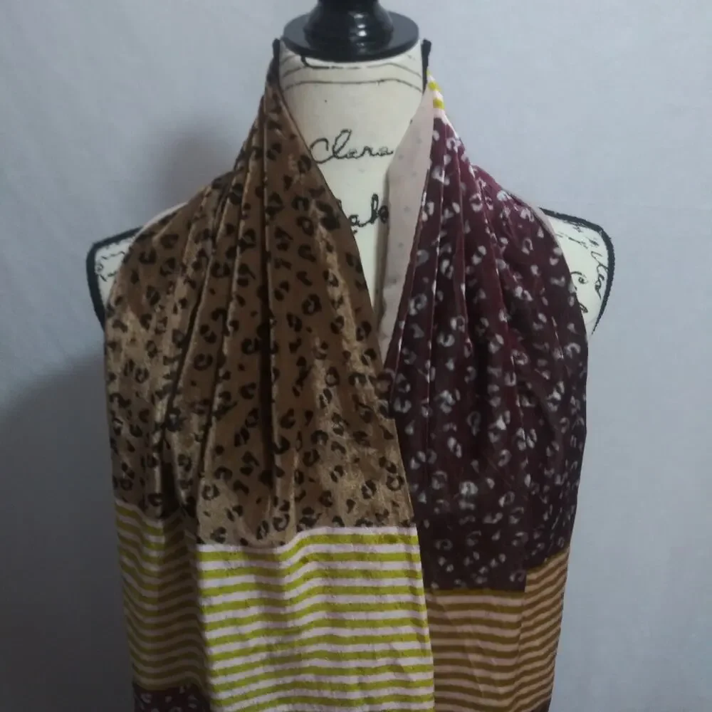 Loft Dressy Velour Leopard Print and Striped Scarf Cover Long Size OS